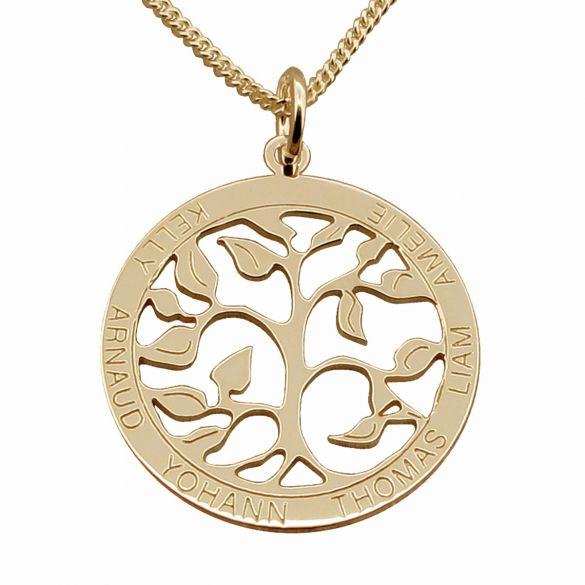 9ct Yellow Gold Vermeil Filigree Tree of Life Disc Personalised Family Necklace