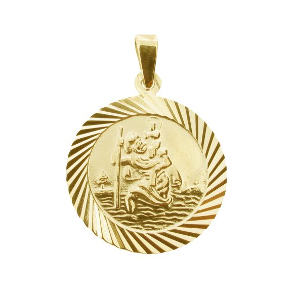 9ct Yellow Gold Vermeil 20mm Diamond Cut St Christopher Pendant With Optional Personalisation and Chain