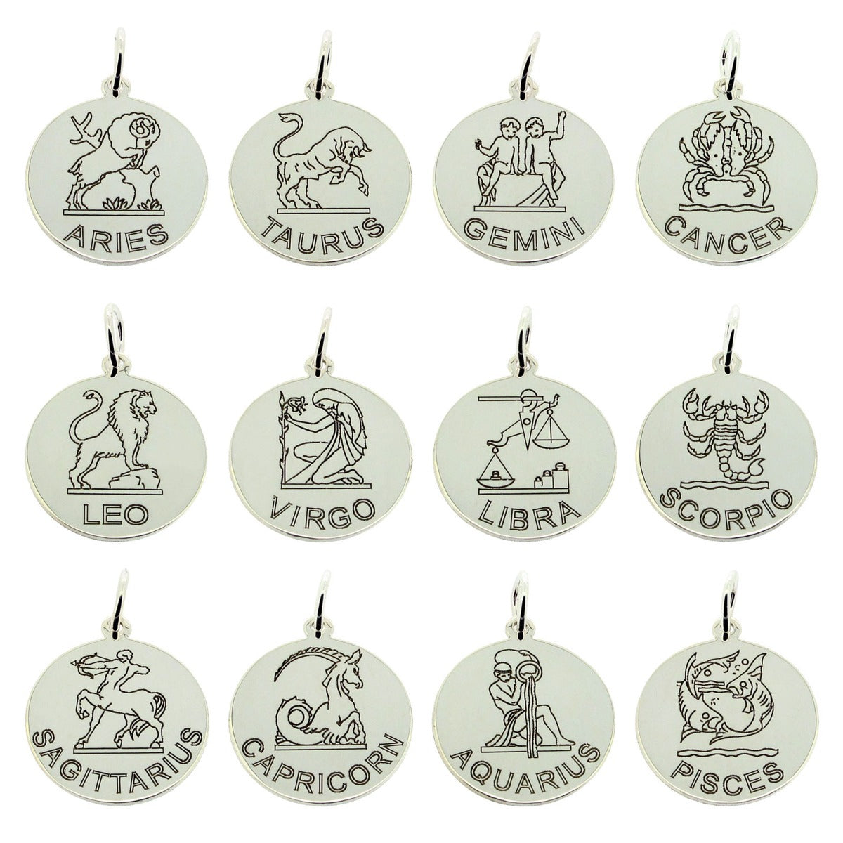 Sterling Silver 20mm Round Zodiac Pendant Necklace With Optional Engraving